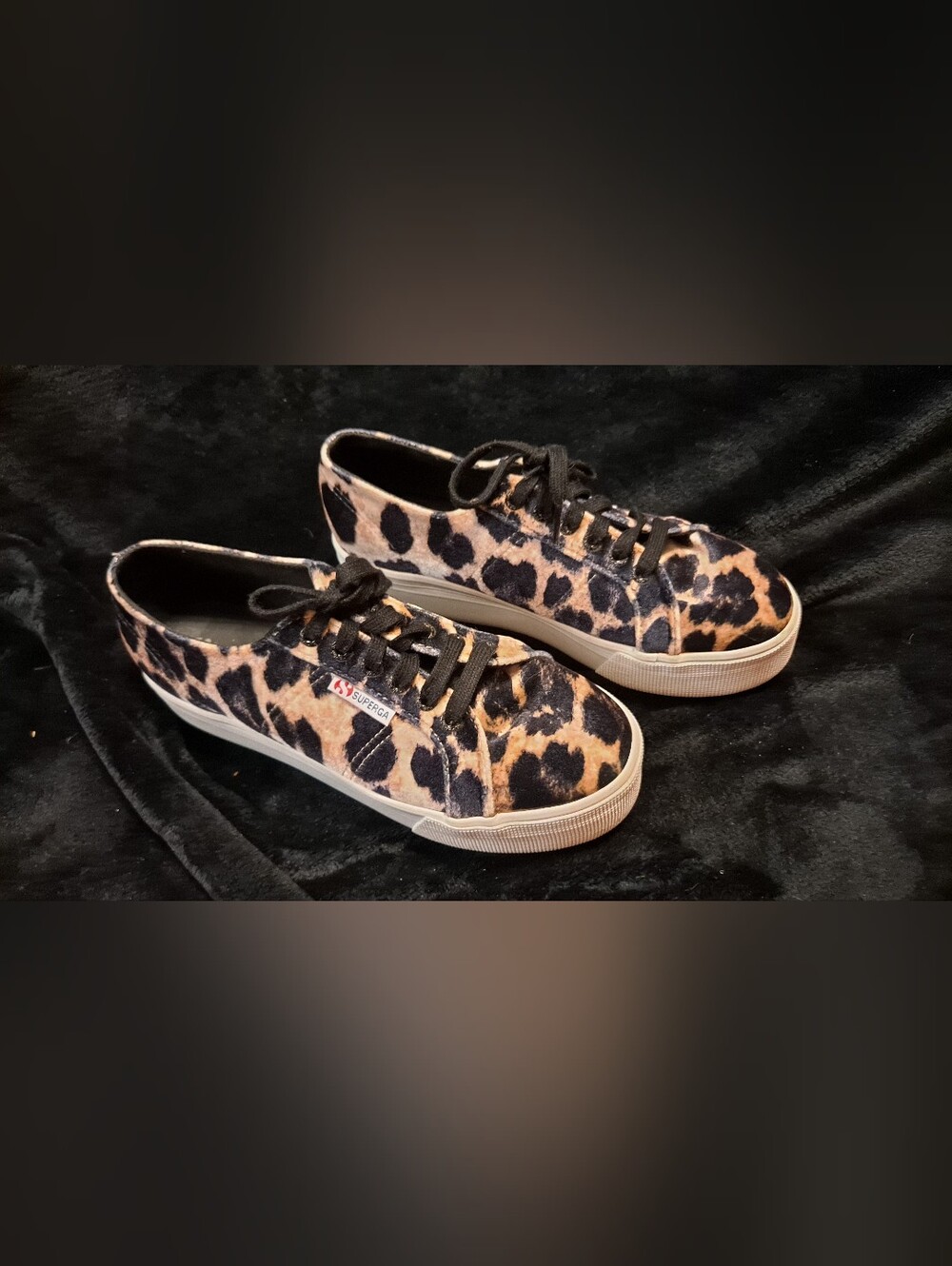Superga Leopard Print Women's Casual Sneakers - Black/Tan Sz 7